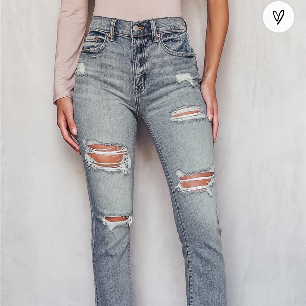 Shy Girl Light Wash High-Waisted Distressed Cropped Flare Jeans